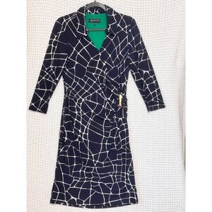 Jones New York Women's Black White Abstract Print 3/4 Sleeve Dress‎